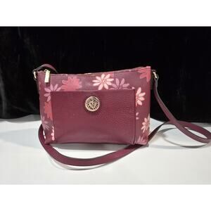 Anne Klein Burgundy & Pink Floral Crossbody Purse